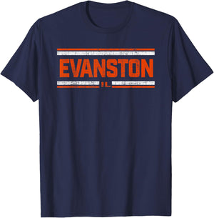 Retro Vintage Evanston IL Distressed T-Shirt - T-Shirt | Navy