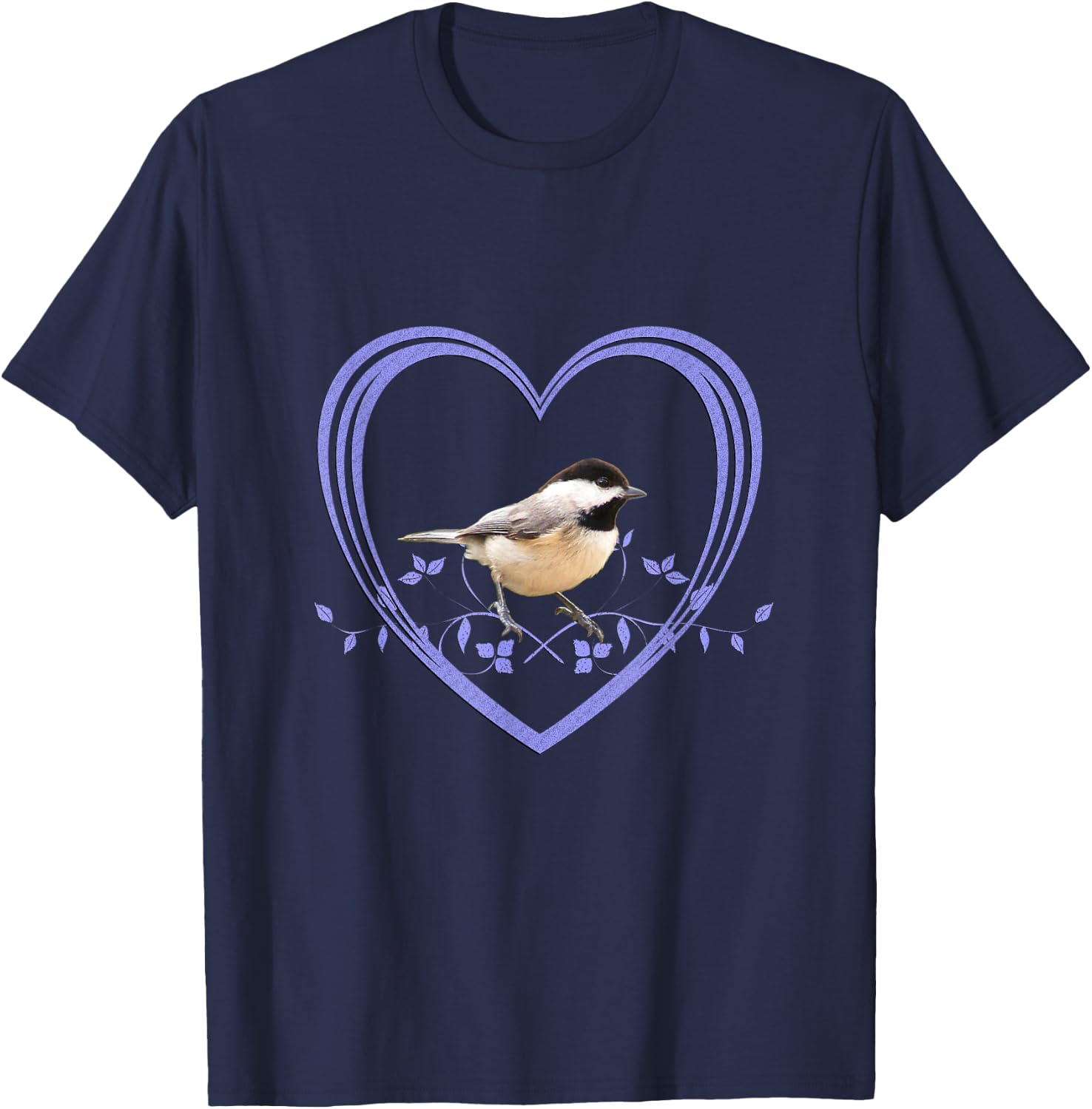 Pretty Chickadee In Heart T-Shirt - T-Shirt | Navy