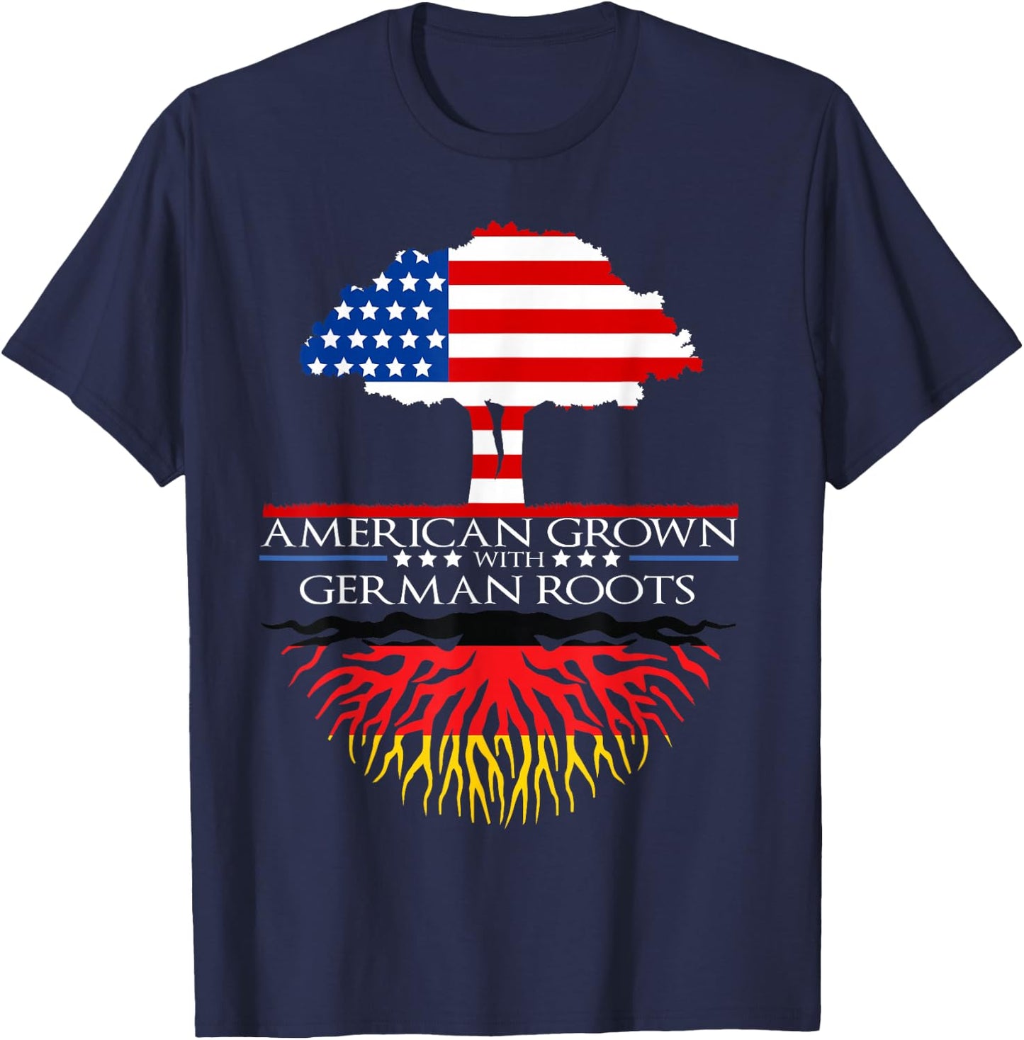German Roots American Grown Tree Flag USA Germany T-Shirt - T-Shirt | Navy