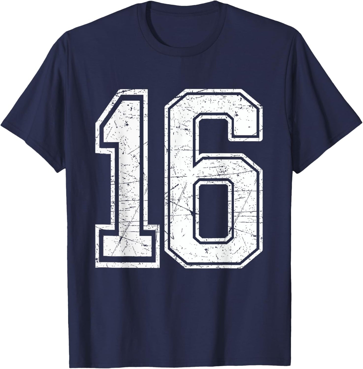 Number 16 Birthday Varsity Sports Team Jersey T-Shirt - T-Shirt | Navy