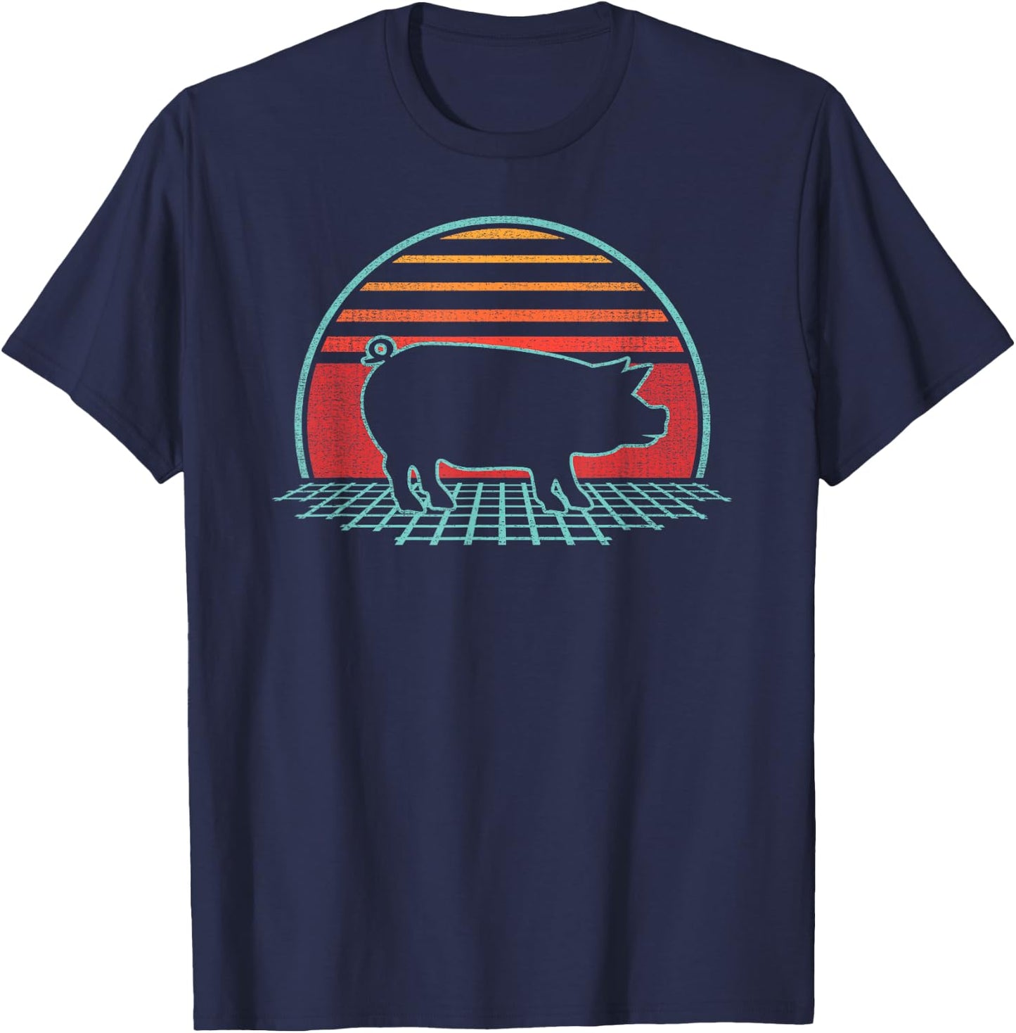 Pig Lover Farmer Farm Animal Retro Vintage 80s Style T-Shirt - T-Shirt | Navy