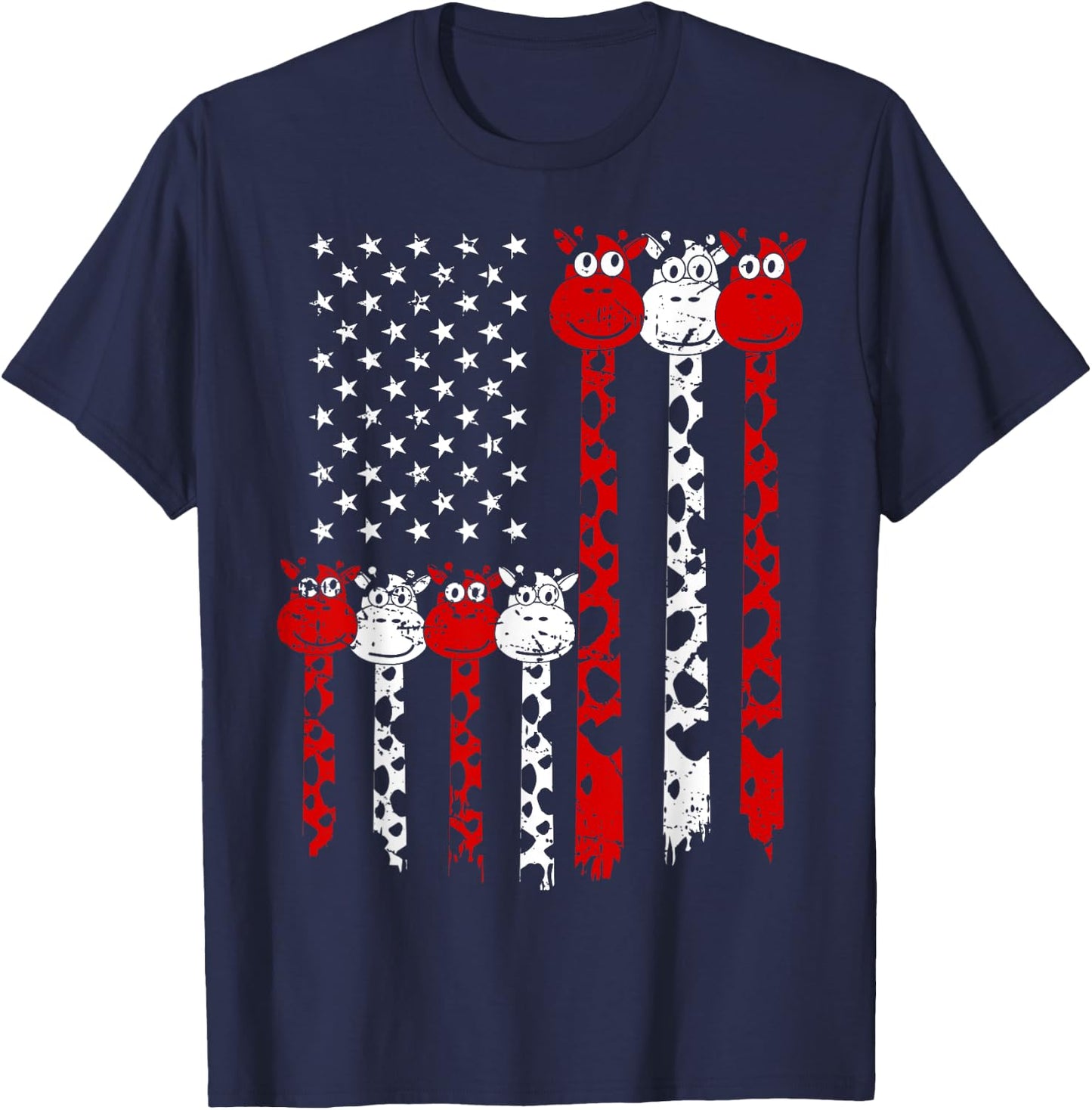 American Flag Giraffe 4th of July Cute USA Gift T-Shirt - T-Shirt | Navy