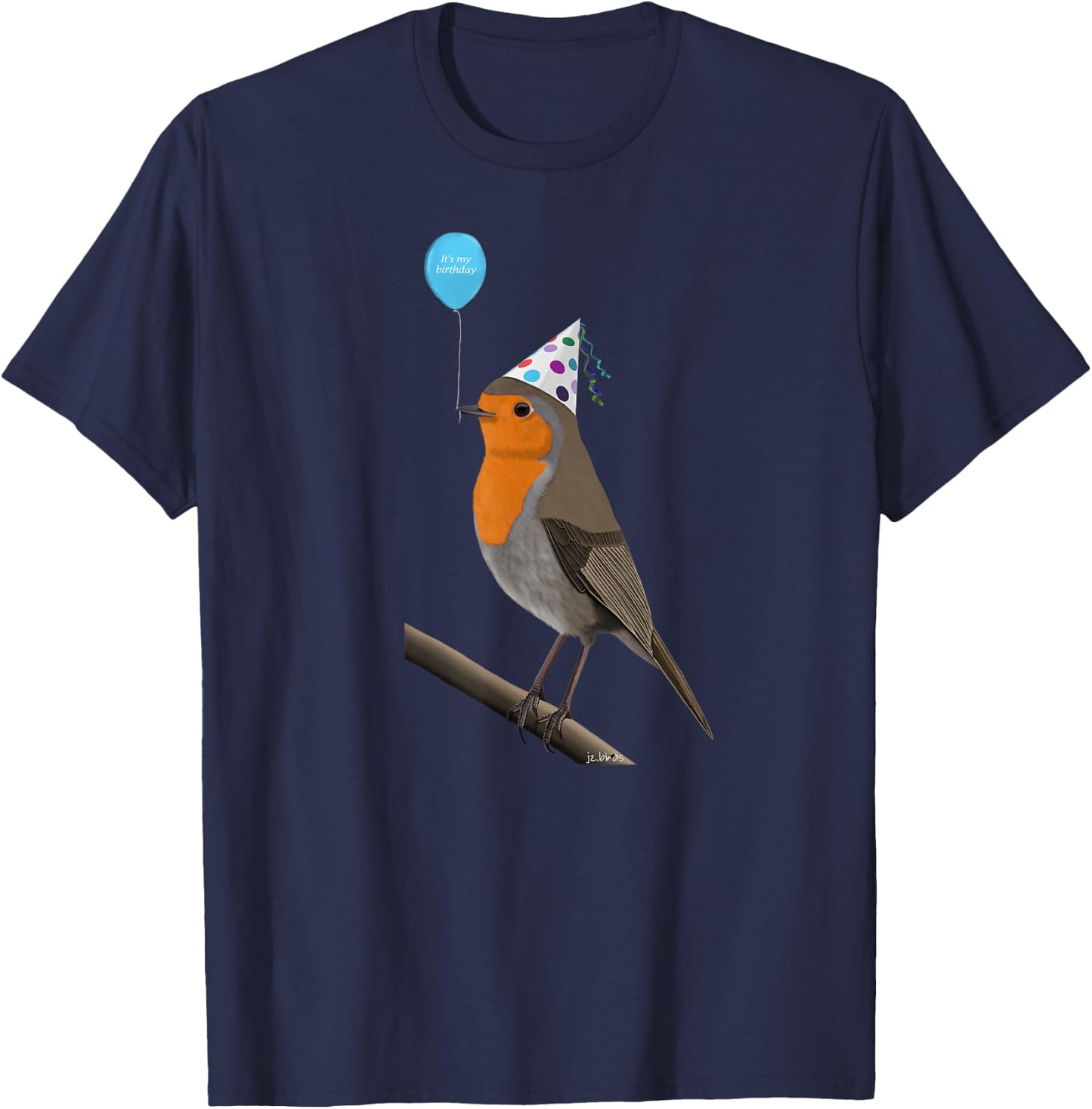 Bird Motif Robin Bird Animal Drawing Birthday T-Shirt - T-Shirt | Navy