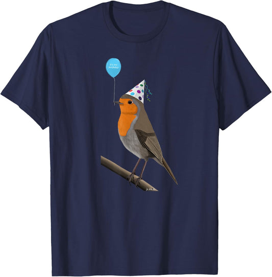 Bird Motif Robin Bird Animal Drawing Birthday T-Shirt - T-Shirt | Navy