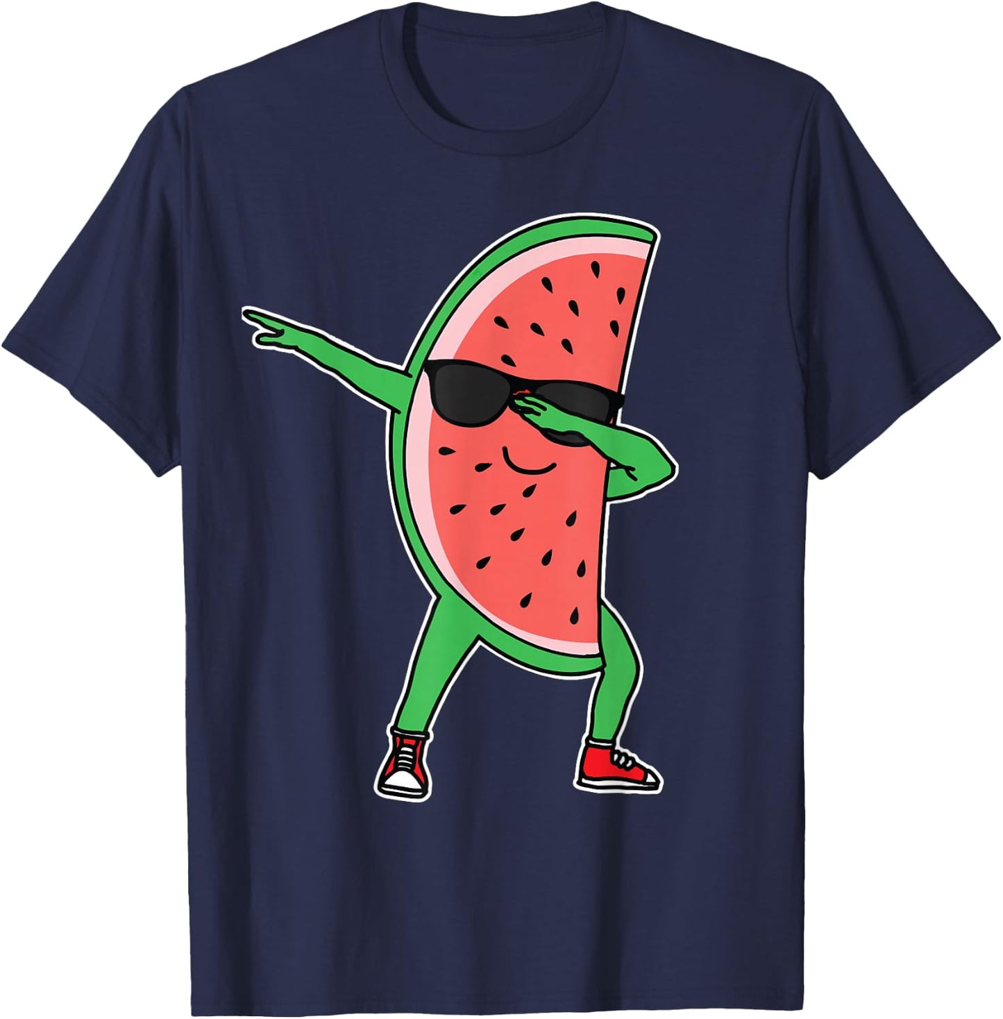 Watermelon Kawaii Dabbing Watermelon T-Shirt - T-Shirt | Navy