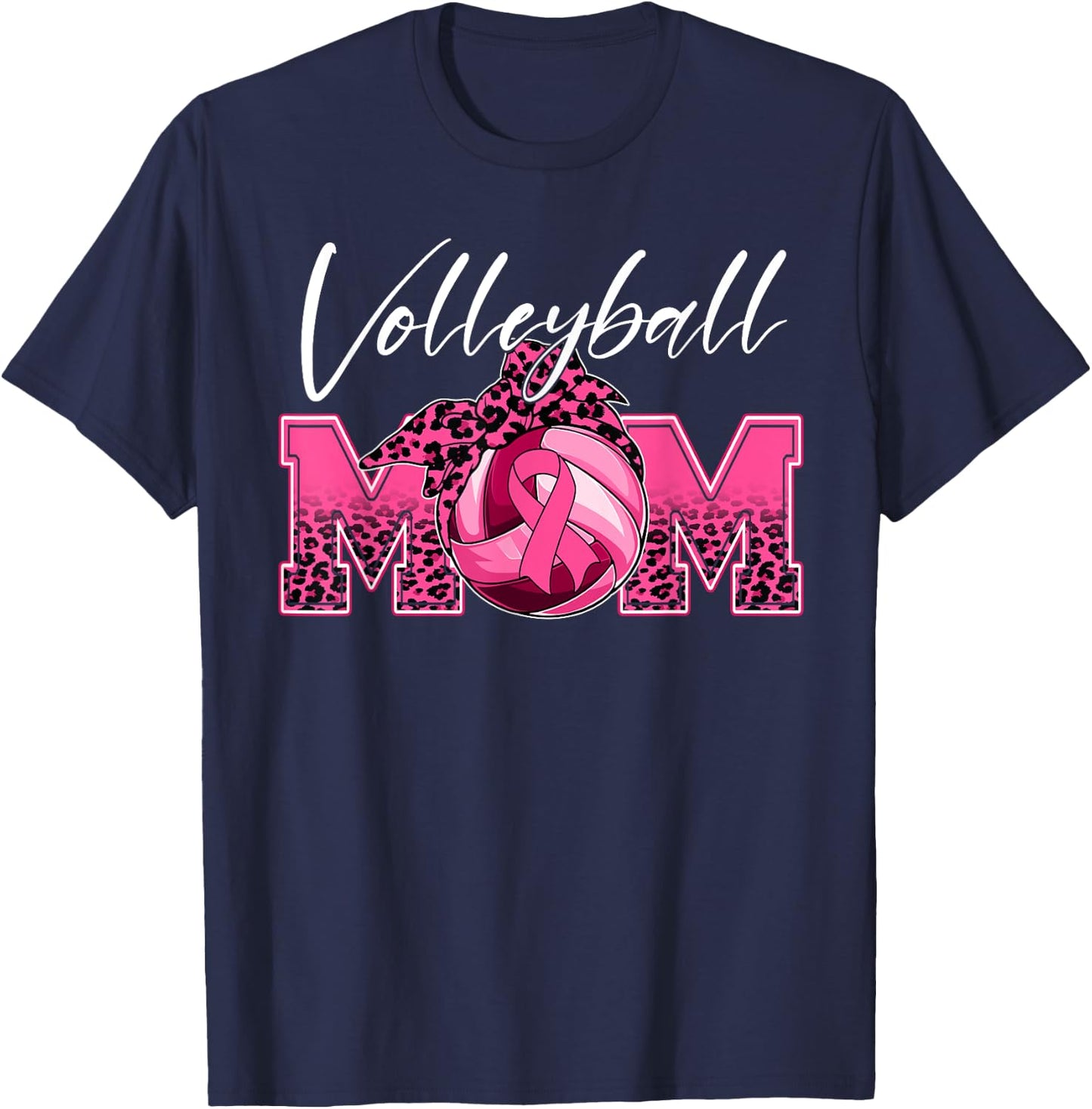 Volleyball Mom Breast Cancer Awareness Day Pink Ribbon Women T-Shirt - T-Shirt | Navy