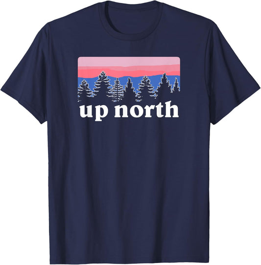 Up North Sunset Pine Tree Lake Life Nature T Shirt T-Shirt - T-Shirt | Navy