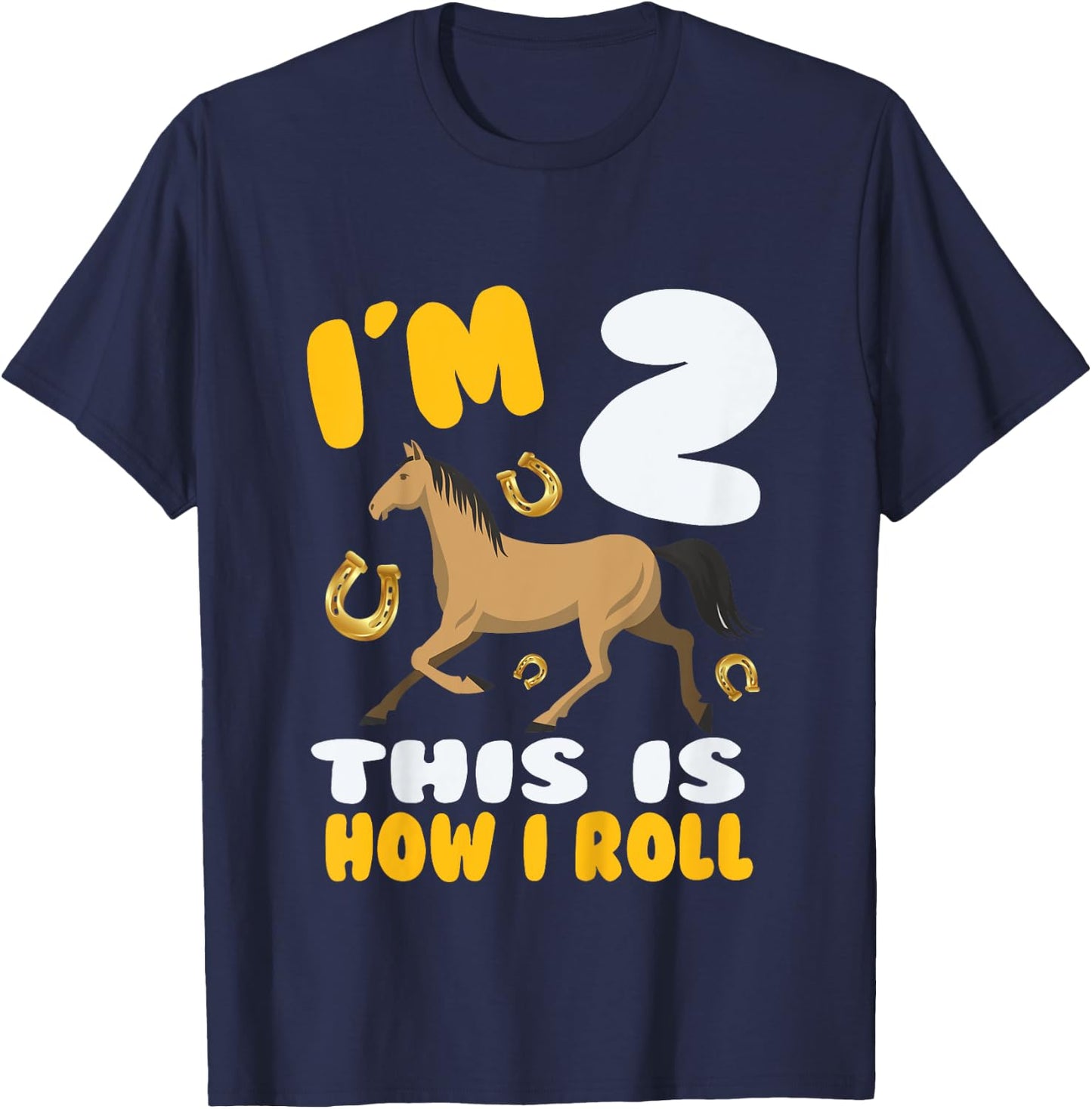 Im 2 This Kid Loves Horse Riding 2nd Year Birthday Theme T-Shirt - T-Shirt | Navy