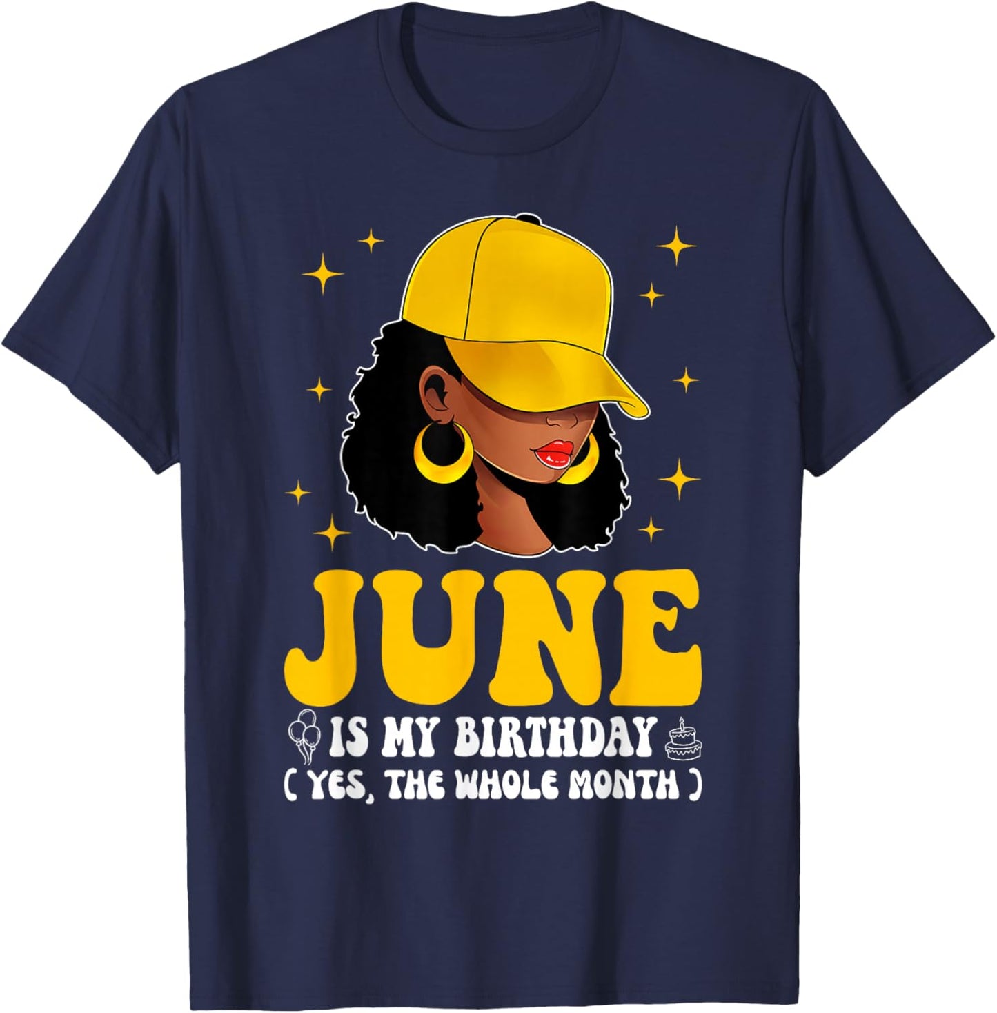 June Birthday African American Afro Girl Black Woman T-Shirt - T-Shirt | Navy
