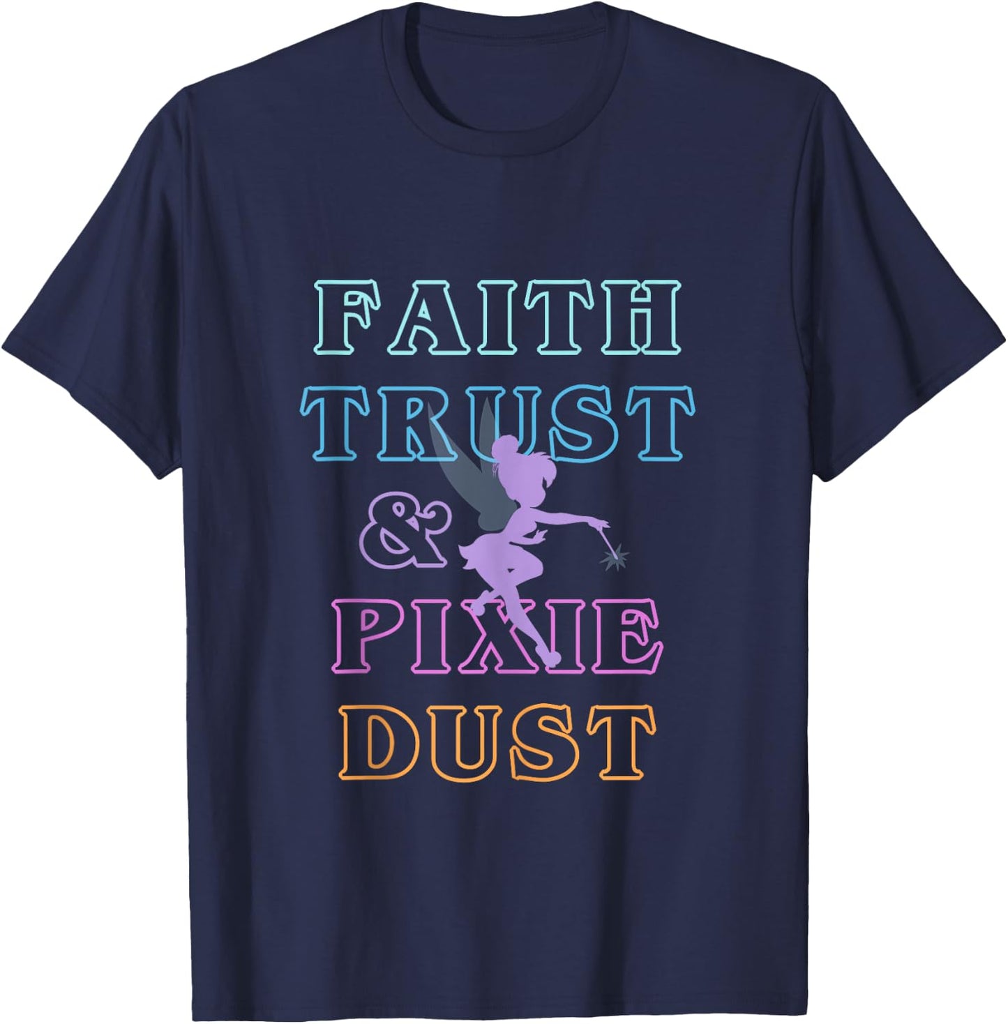Disney Peter Pan Tinker Bell Faith Trust & Pixie Dust Neon T-Shirt - T-Shirt | Navy