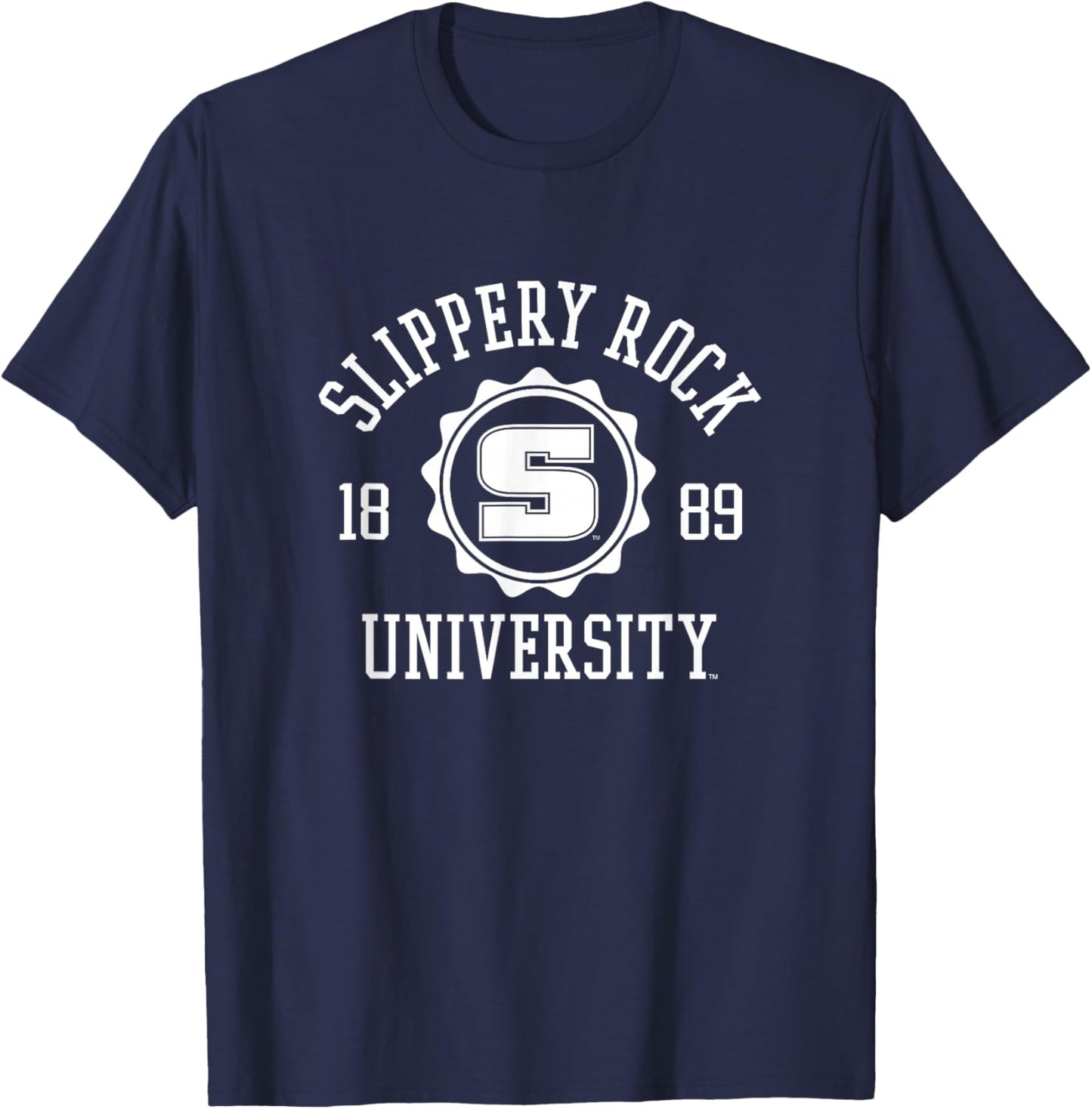 Slippery Rock The Rock Stamp Green Officially Licensed T-Shirt - T-Shirt | Navy
