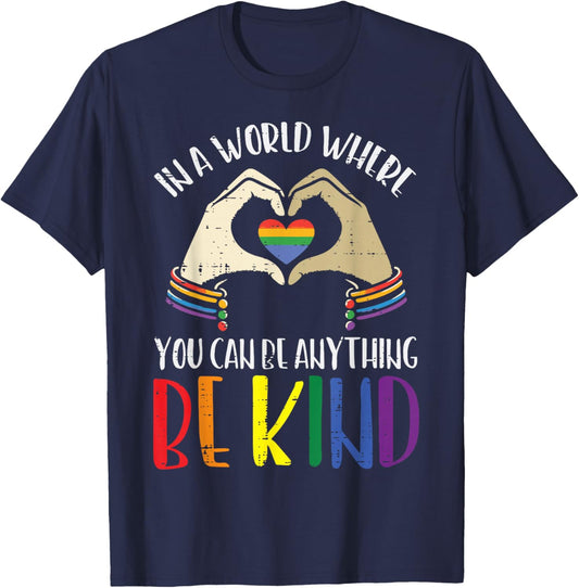 Gay Pride Month World Kind LGBTQ Ally Rainbow Men Women T-Shirt - T-Shirt | Navy