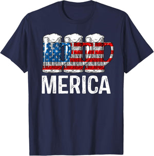 Merica Beer American Flag T shirt 4th of July Shirt Gift Men T-Shirt - T-Shirt | Navy