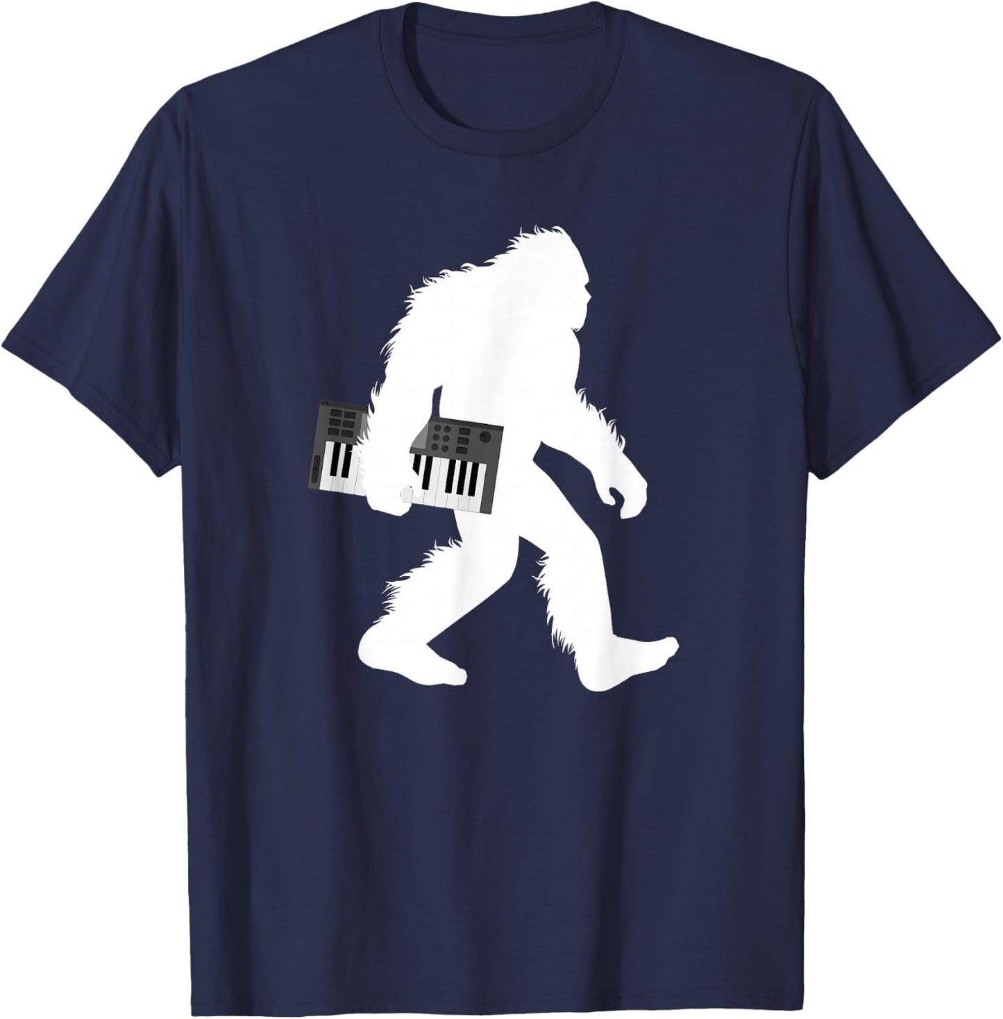Bigfoot With Piano Shirt, Sasquatch Music Keyboard Gift T-Shirt - T-Shirt | Navy