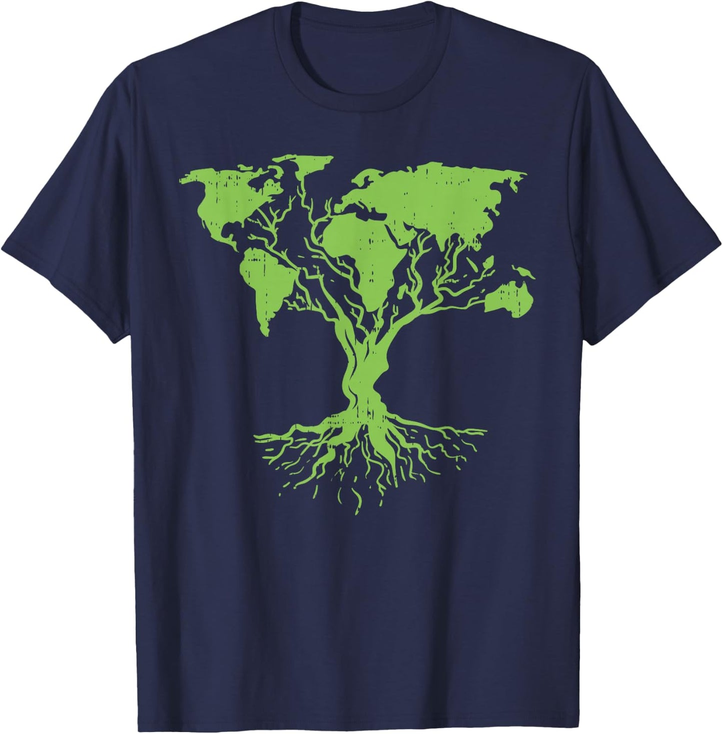 Earth Day Shirt Cute World Map Tree Pro Environment Plant T-Shirt - T-Shirt | Navy