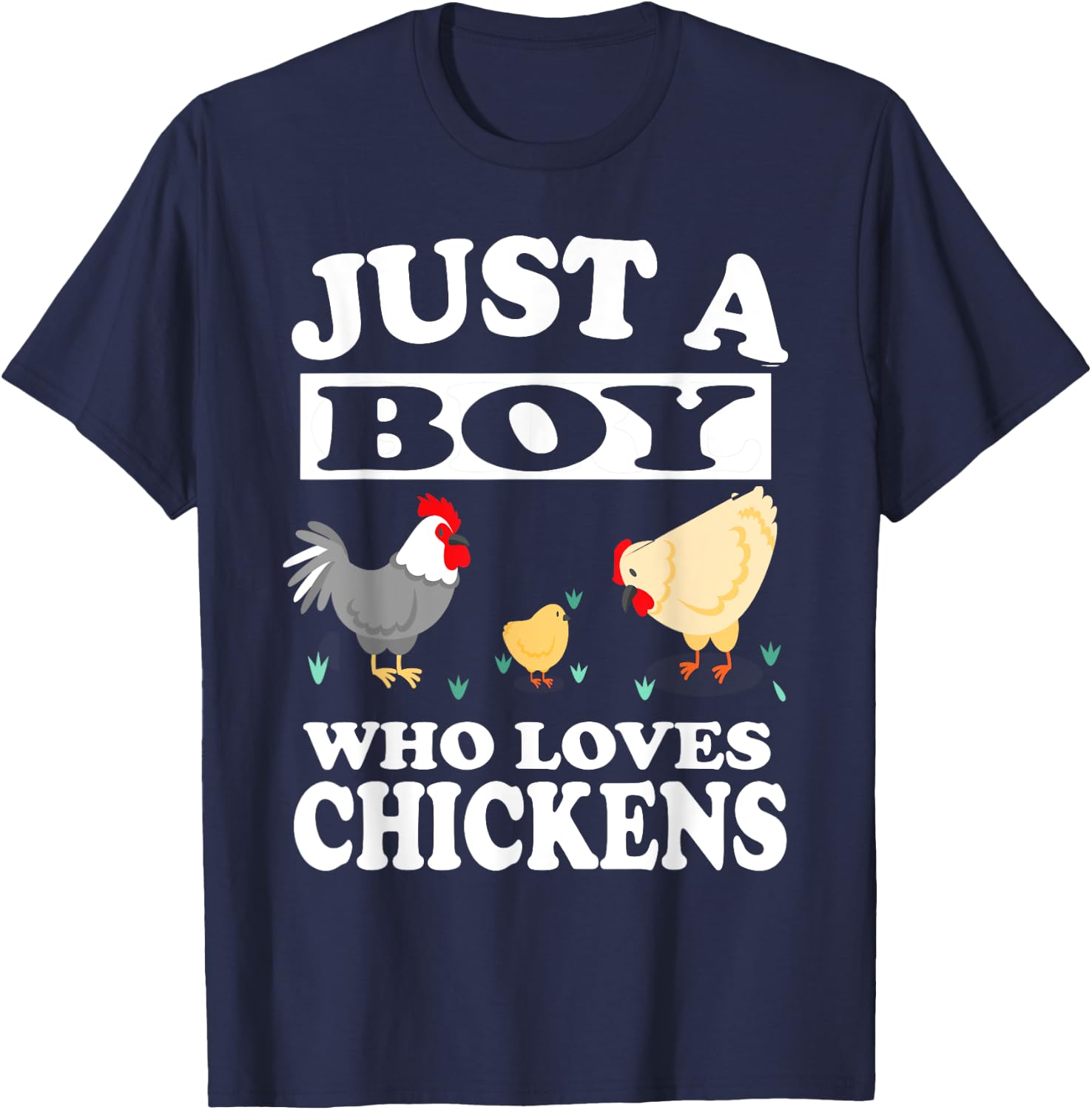 Just A Boy Who Loves Chickens Farm Chicken Gift T-Shirt - T-Shirt | Navy