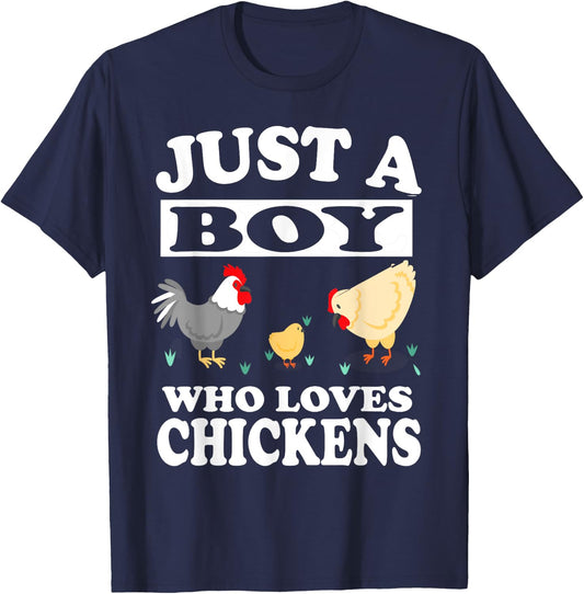 Just A Boy Who Loves Chickens Farm Chicken Gift T-Shirt - T-Shirt | Navy