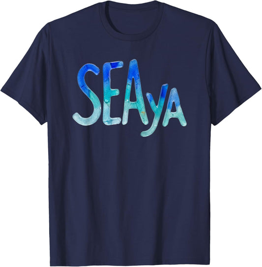 Funny Sea Ya Sea Glass Watercolor Cute Beach Lovers T-Shirt - T-Shirt | Navy
