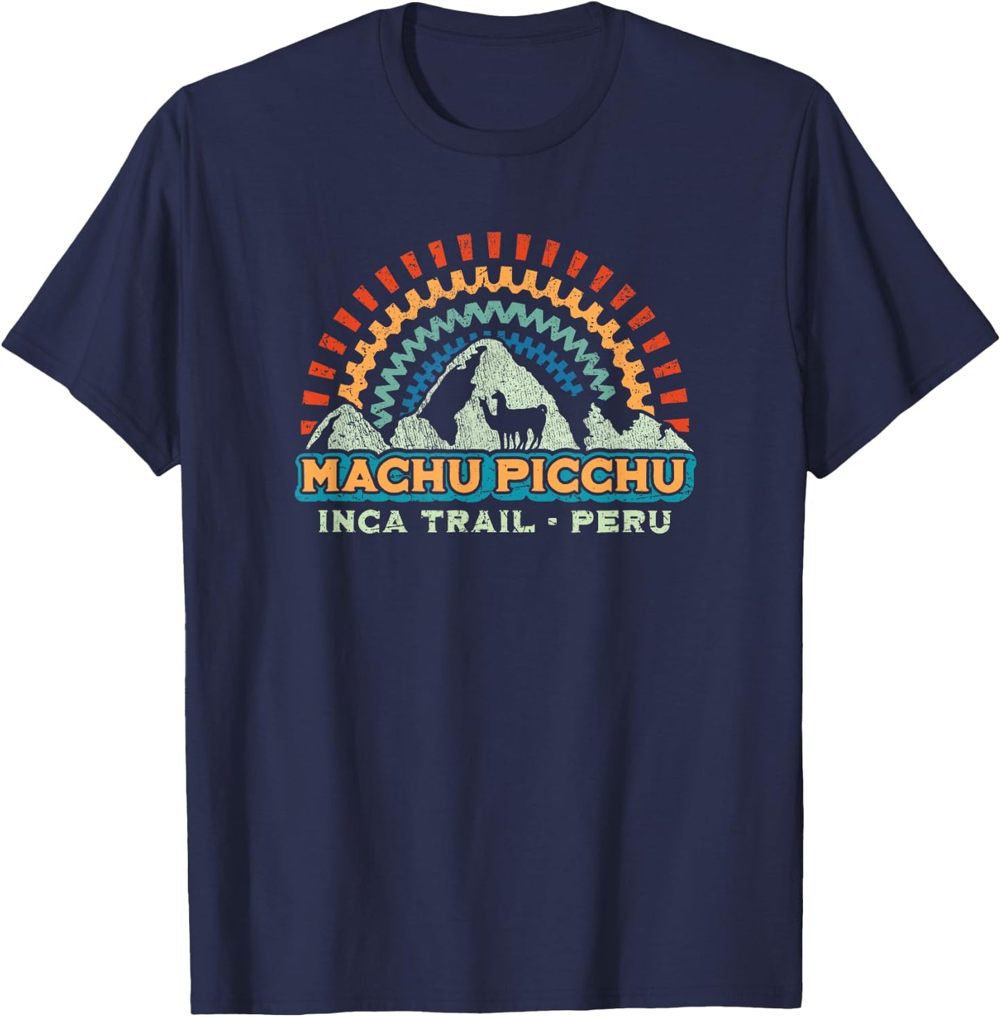 Machu Picchu Retro Llama | Cuzco Peru | Vintage Inca Trail T-Shirt - T-Shirt | Navy