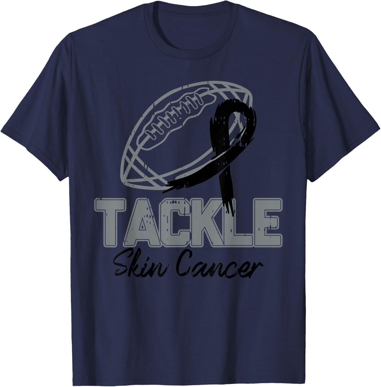 Tackle Melanoma Skin Cancer Awareness Football Black Ribbon T-Shirt - T-Shirt | Navy