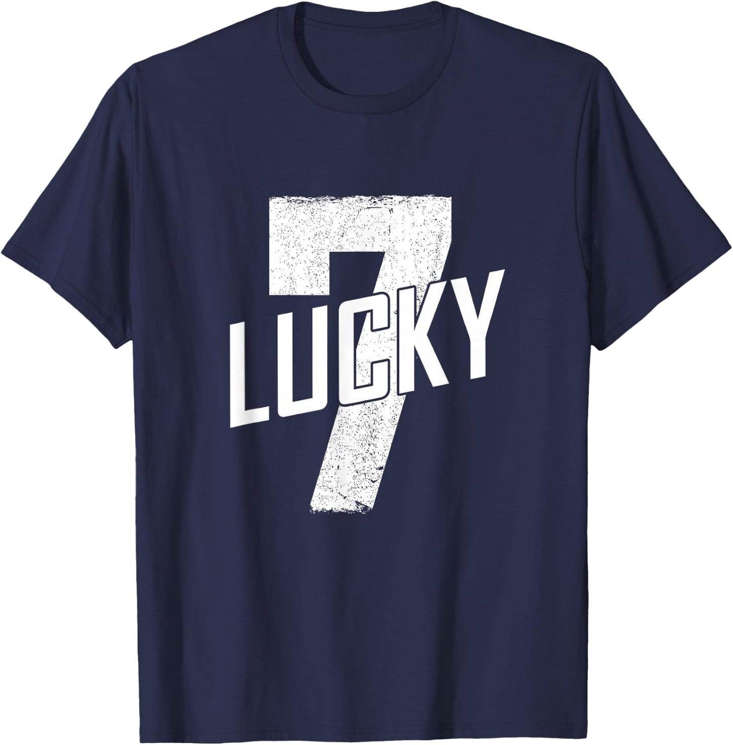Lucky Seven Distressed In White Lucky Number 7 T-Shirt - T-Shirt | Navy