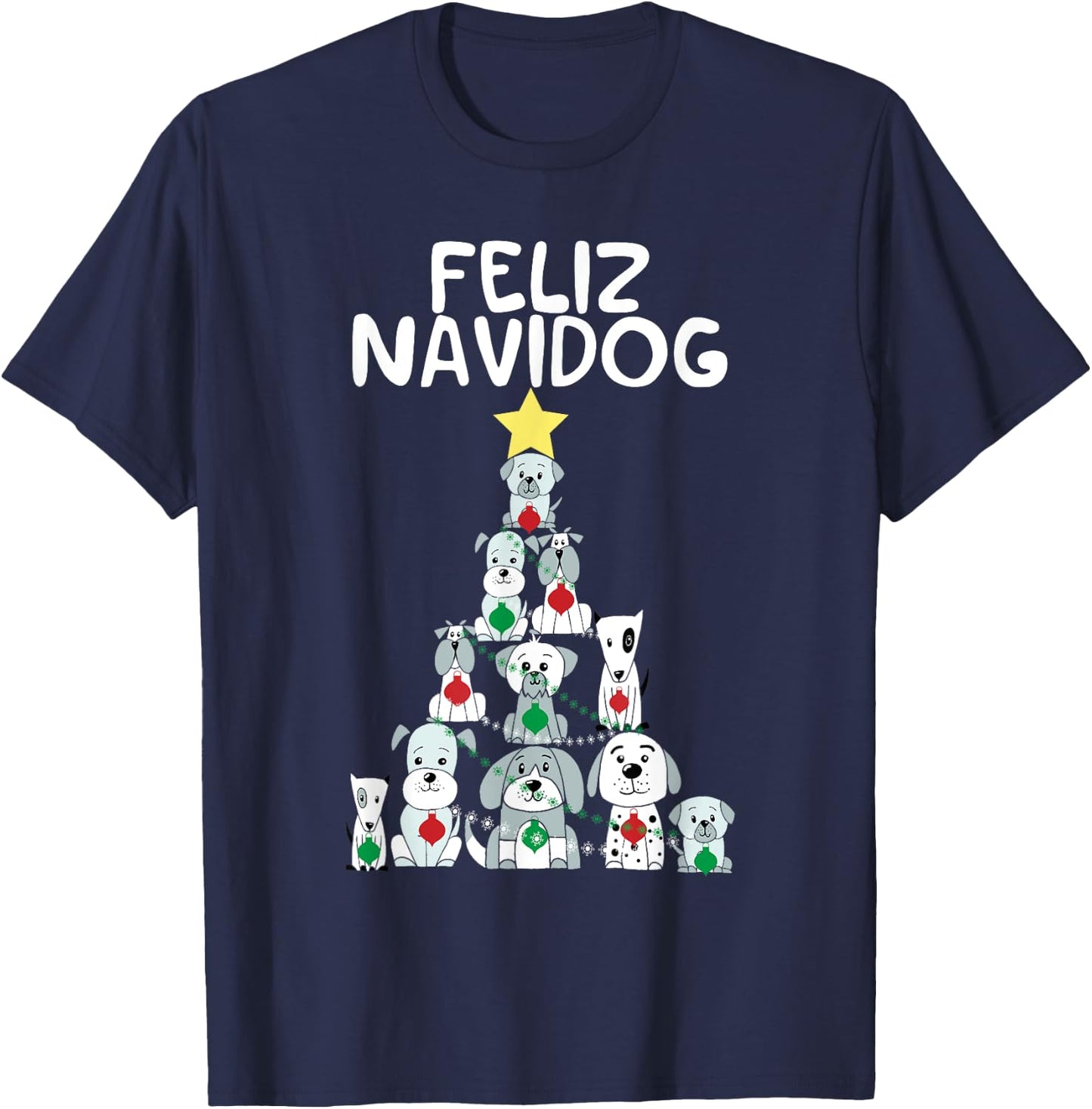Feliz Navidog Christmas Dog , Funny Cute Xmas Tree T-Shirt - T-Shirt | Navy