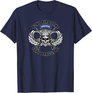 82nd Airborne Division Fort Bragg Veteran Jump Wings Skull T-Shirt - T-Shirt | Navy