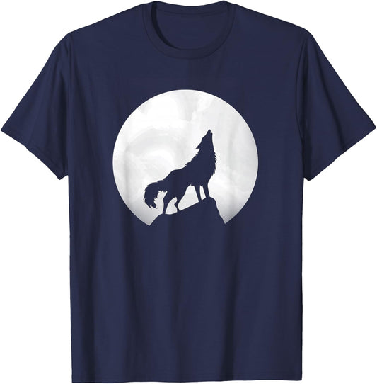 Wolf Howling in Moon Light Lone Wolf T-Shirt - T-Shirt | Navy