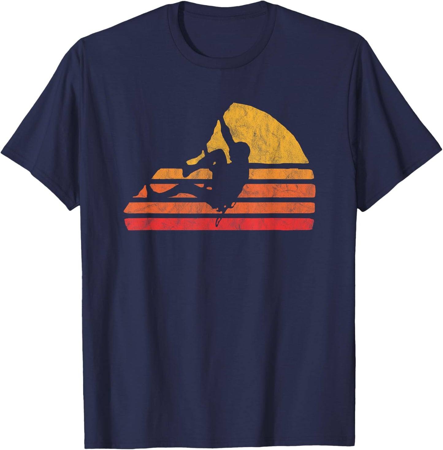 Bouldering Distressed Retro Rock Climbing 80's Sun Graphic T-Shirt - T-Shirt | Navy