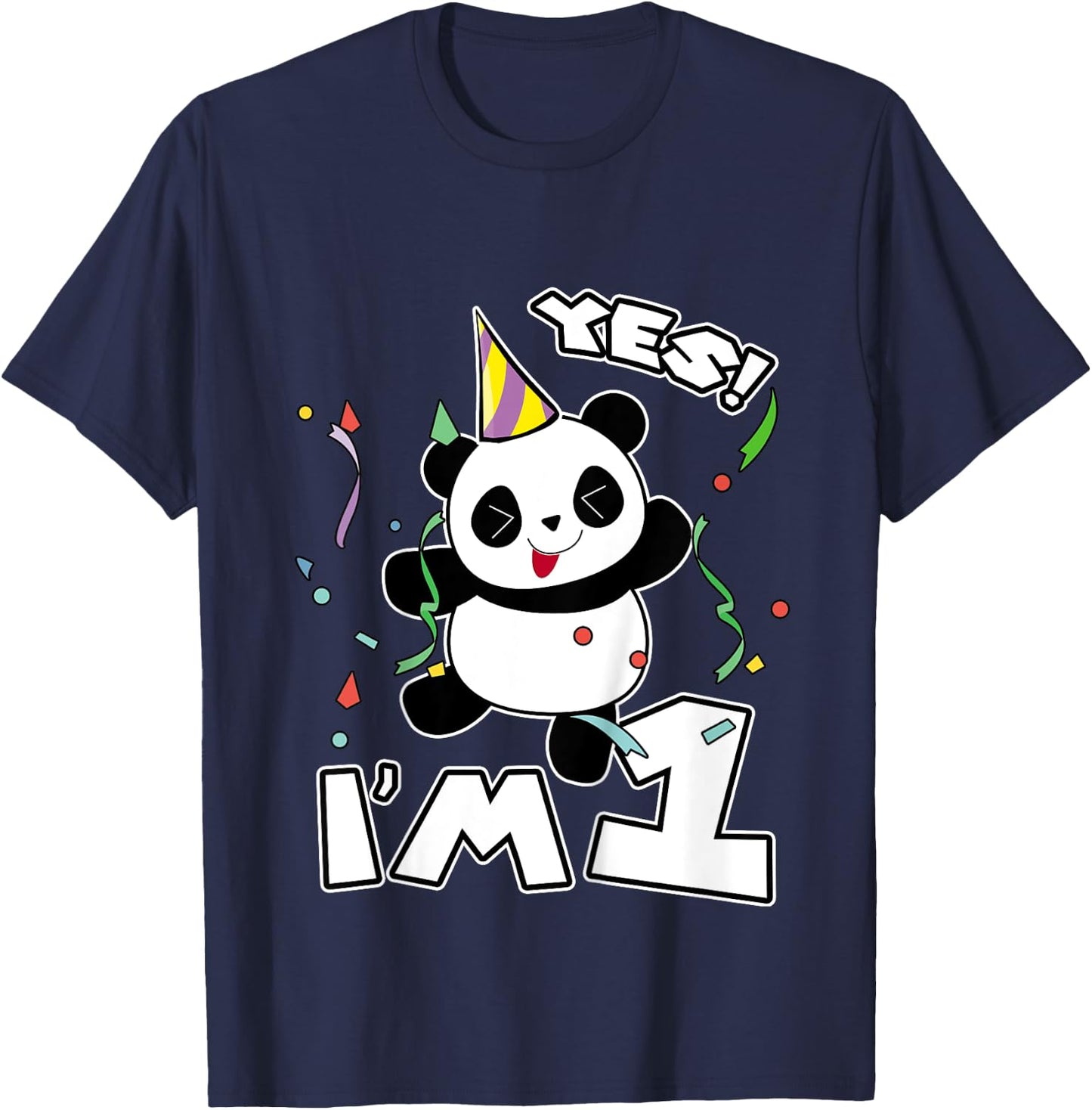 Kids 1st Birthday Panda Shirt Yes I'm 1 Panda Costume Gift T-Shirt - T-Shirt | Navy