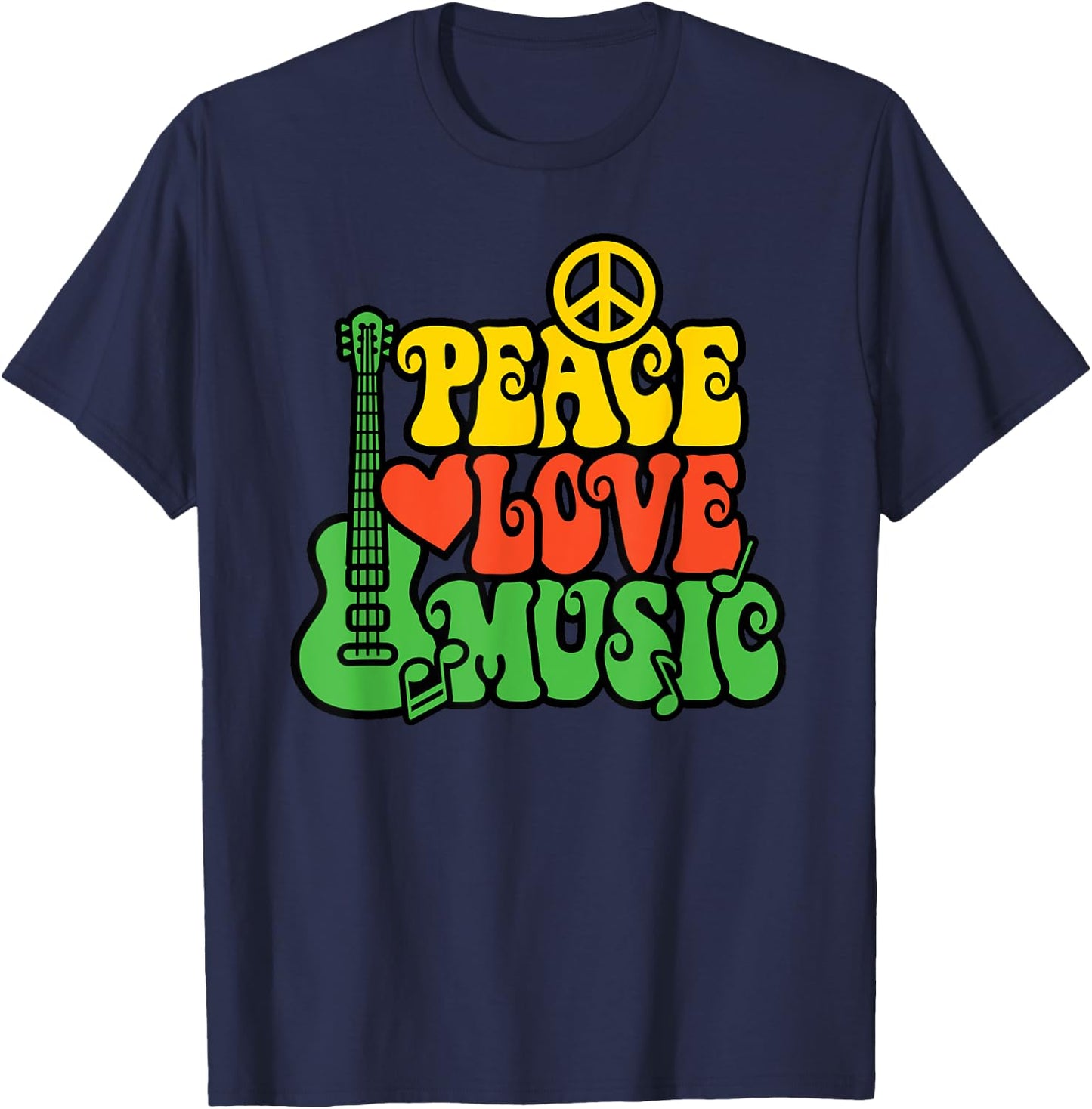 PEACE LOVE MUSIC Reggae Guitar for Everyone T-Shirt - T-Shirt | Navy