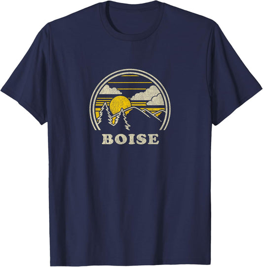Boise Idaho ID T Shirt Vintage Hiking Mountains T-Shirt - T-Shirt | Navy
