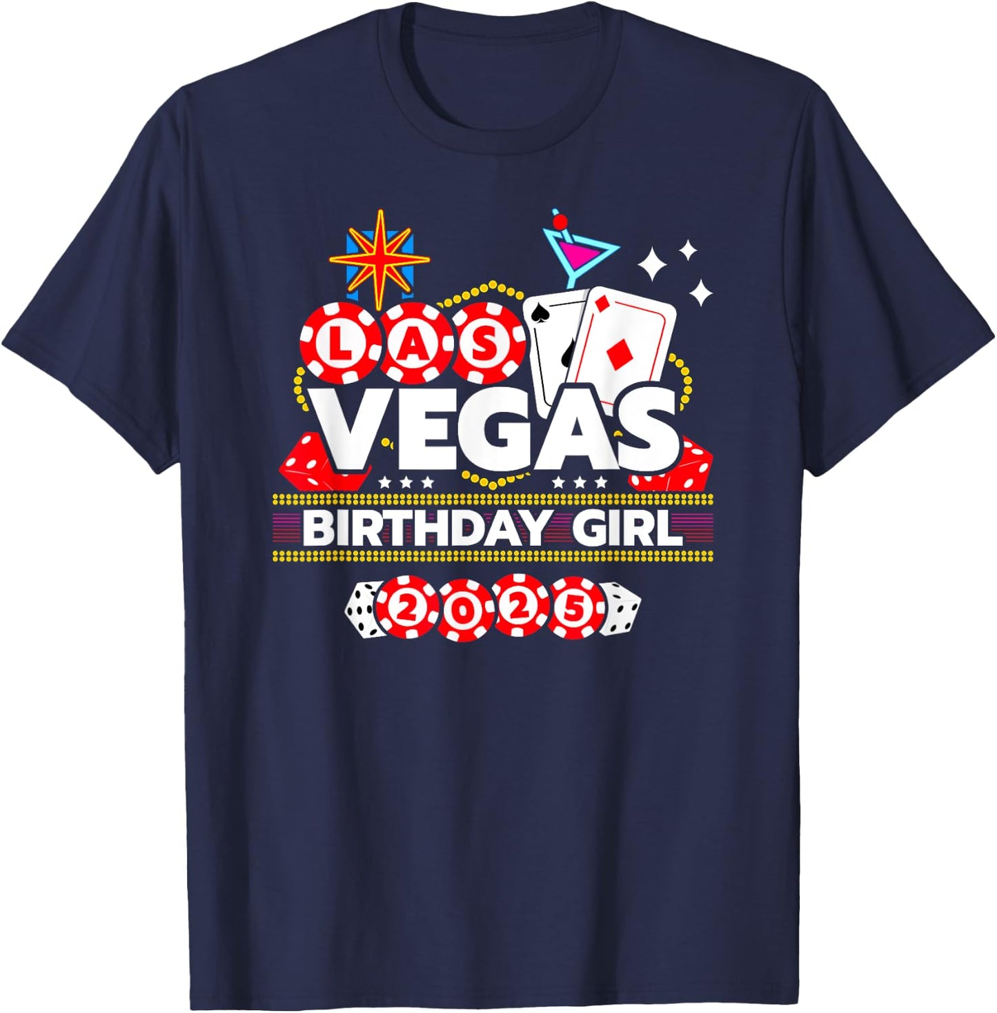 Vegas Birthday Crew - Vegas Girls Trip - Vegas Birthday 2025 T-Shirt - T-Shirt | Navy