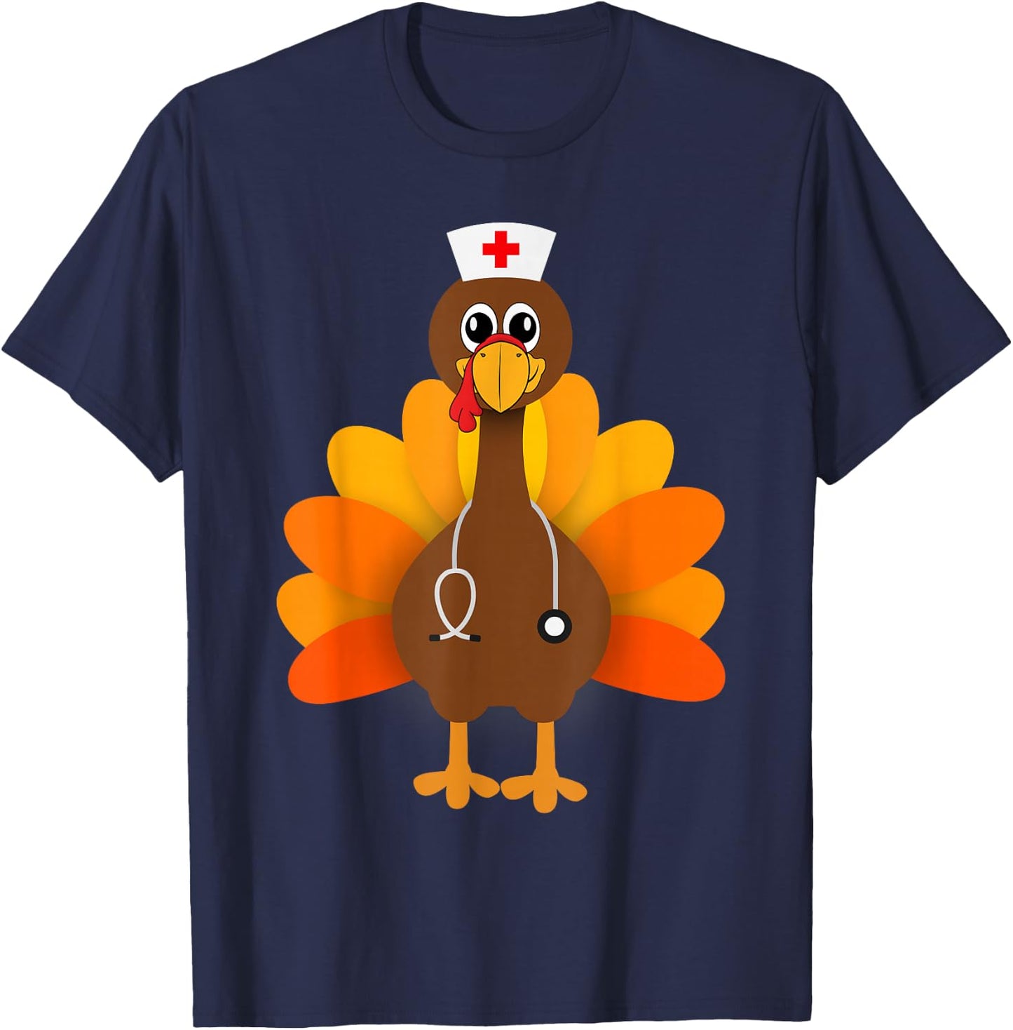 Thanksgiving Scrub Tops Women Turkey Nurse Holiday Nursing T-Shirt - T-Shirt | Navy
