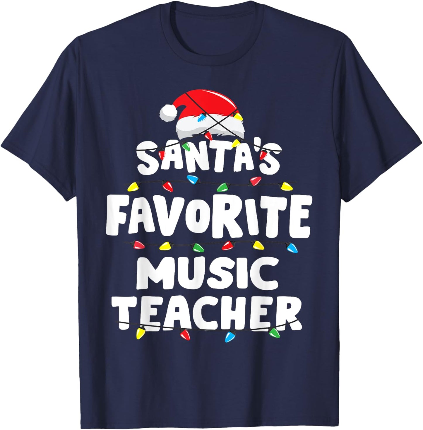 Music Teacher Santa's Favorite Funny Gift Xmas Men Women Kids T-Shirt - T-Shirt | Navy