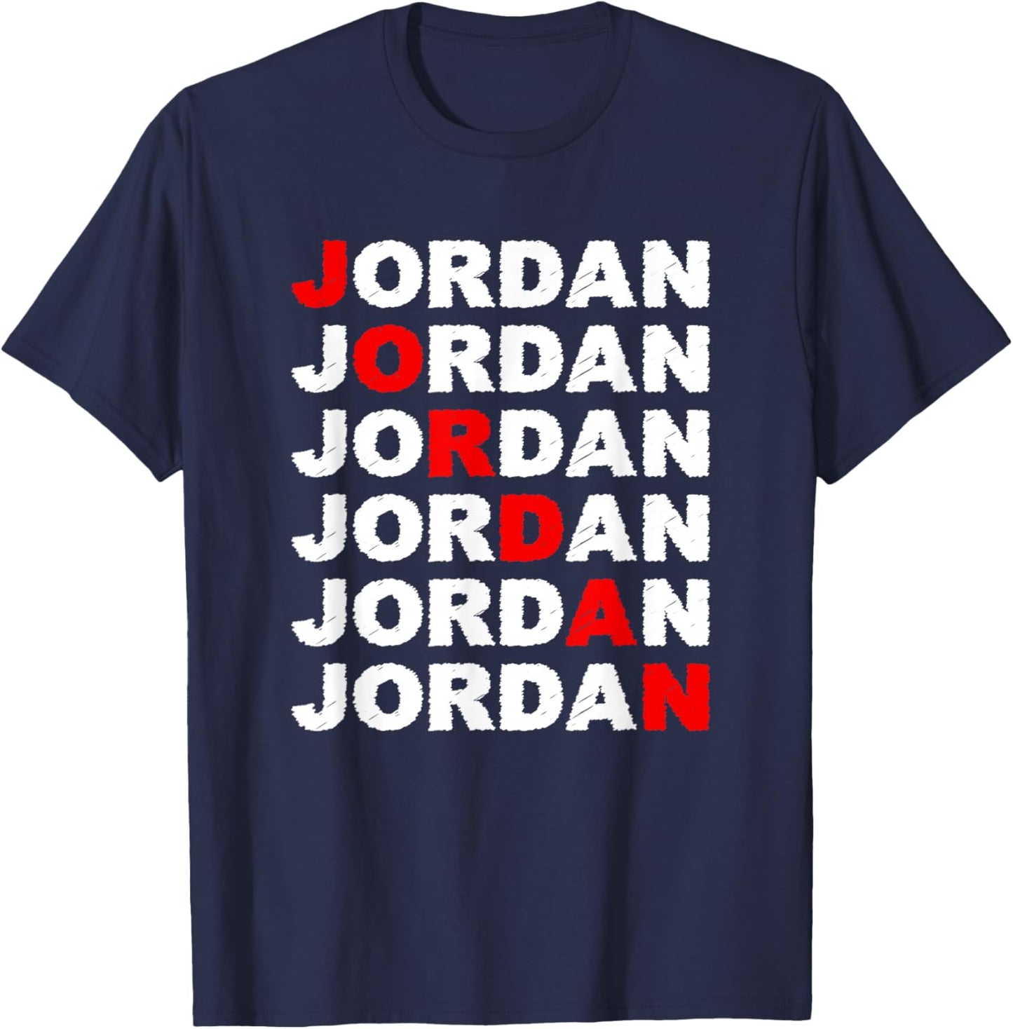 Name Jordan Distressed Typography Diagonal Design T-Shirt - T-Shirt | Navy