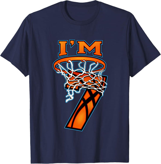 Basketball I'm 7 Boy Girl 7th Birthday Gift T-Shirt - T-Shirt | Navy