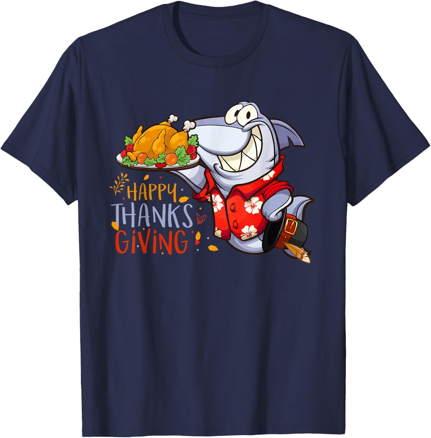 Funny Shark Eat Turkey Happy Thanksgiving Gifts T-Shirt - T-Shirt | Navy
