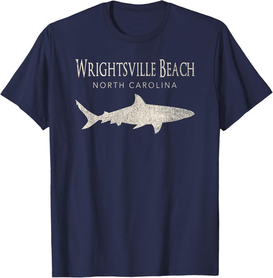 Retro Wrightsville Beach NC Shark Men Women Kids T-Shirt - T-Shirt | Navy