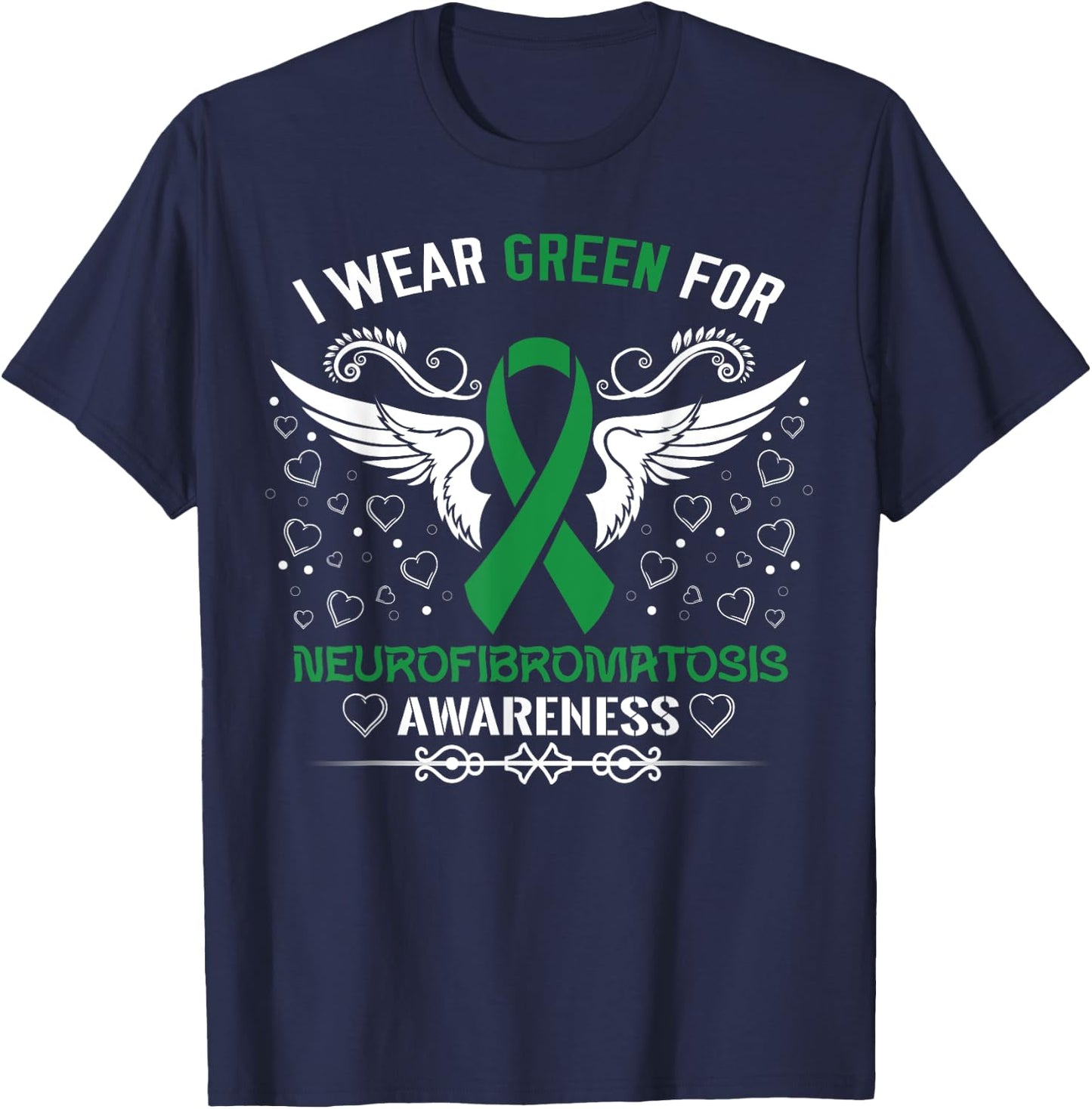 Wear Green For Neurofibromatosis Awareness Support Ribbon T-Shirt - T-Shirt | Navy