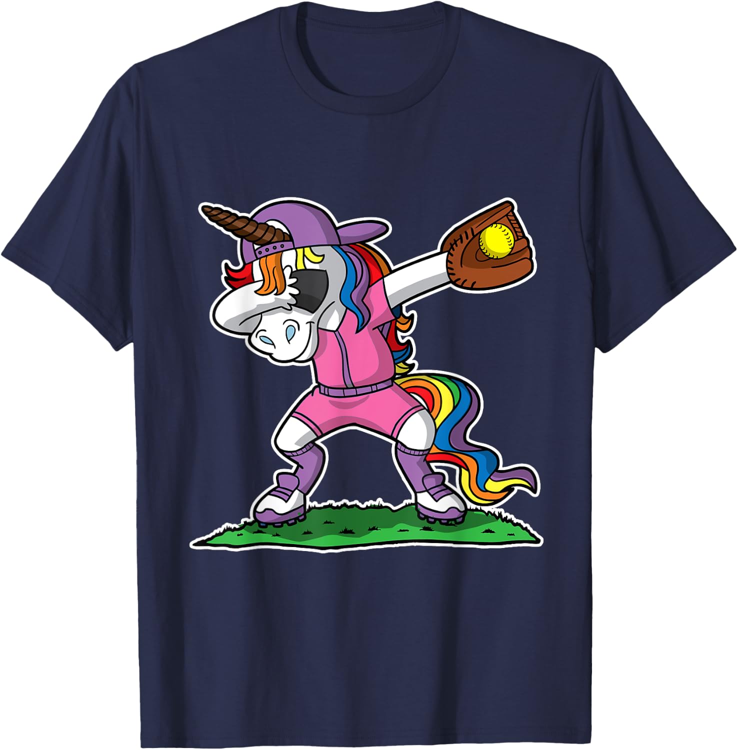 Dabbing Unicorn Softball Girls Women Kids Youth Toddler Teen T-Shirt - T-Shirt | Navy