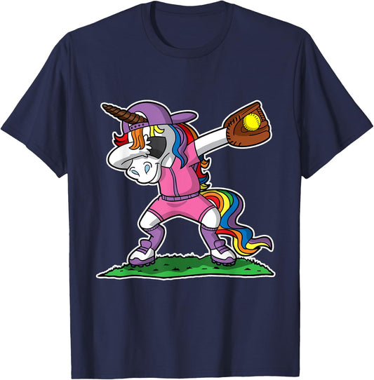 Dabbing Unicorn Softball Girls Women Kids Youth Toddler Teen T-Shirt - T-Shirt | Navy