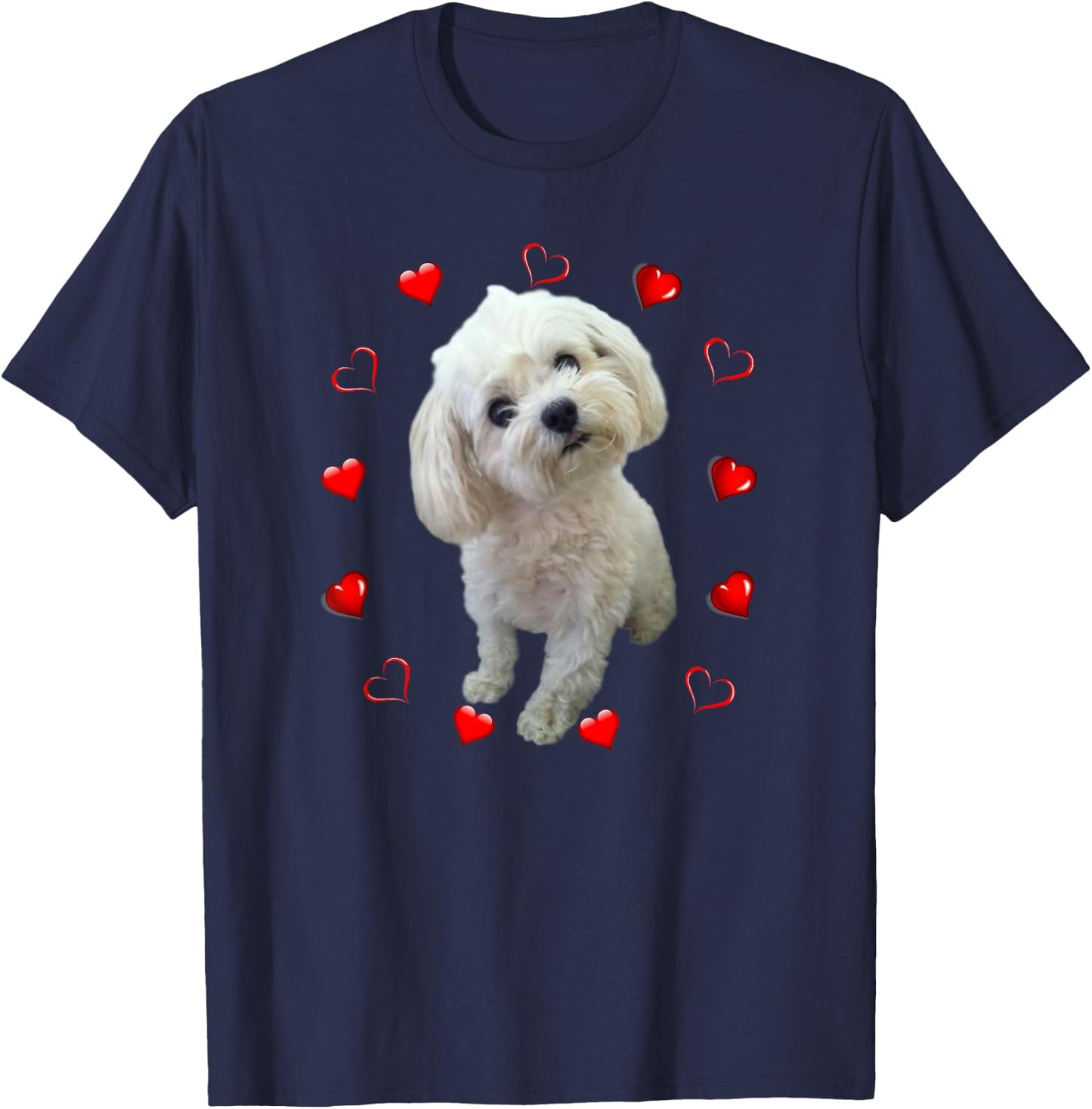Maltese Dog Lover Puppy Owner Maltipoo Mix Fans Hearts T-Shirt - T-Shirt | Navy