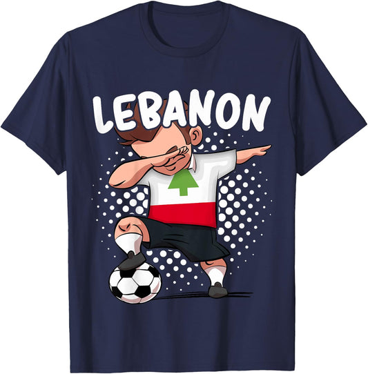 Kids Funny Soccer Dab Shirt for Boys Lebanon Soccer Lebanese Gift T-Shirt - T-Shirt | Navy