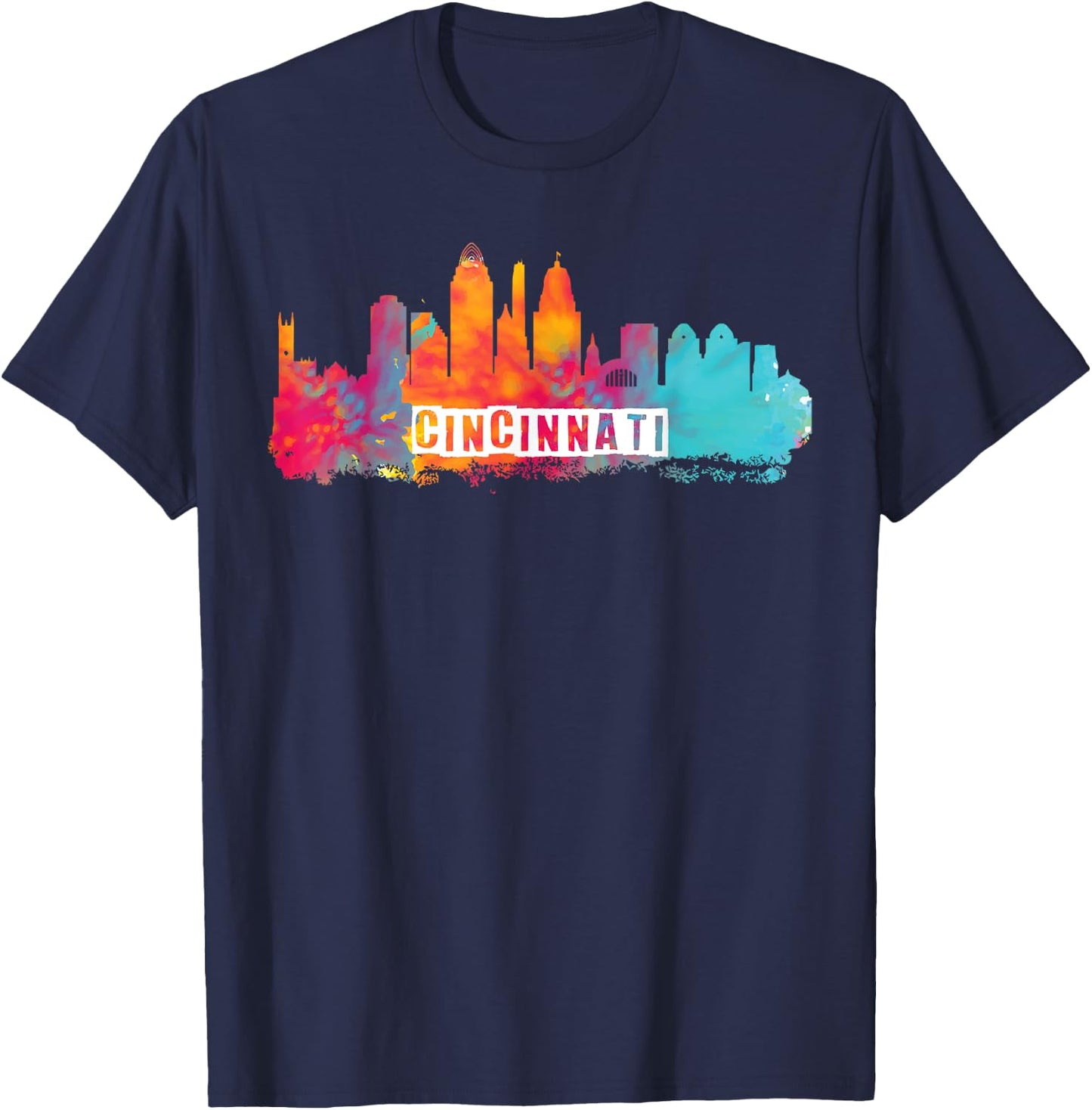 Cincinnati Ohio Watercolor Skyline State Pride Shirt T-Shirt - T-Shirt | Navy