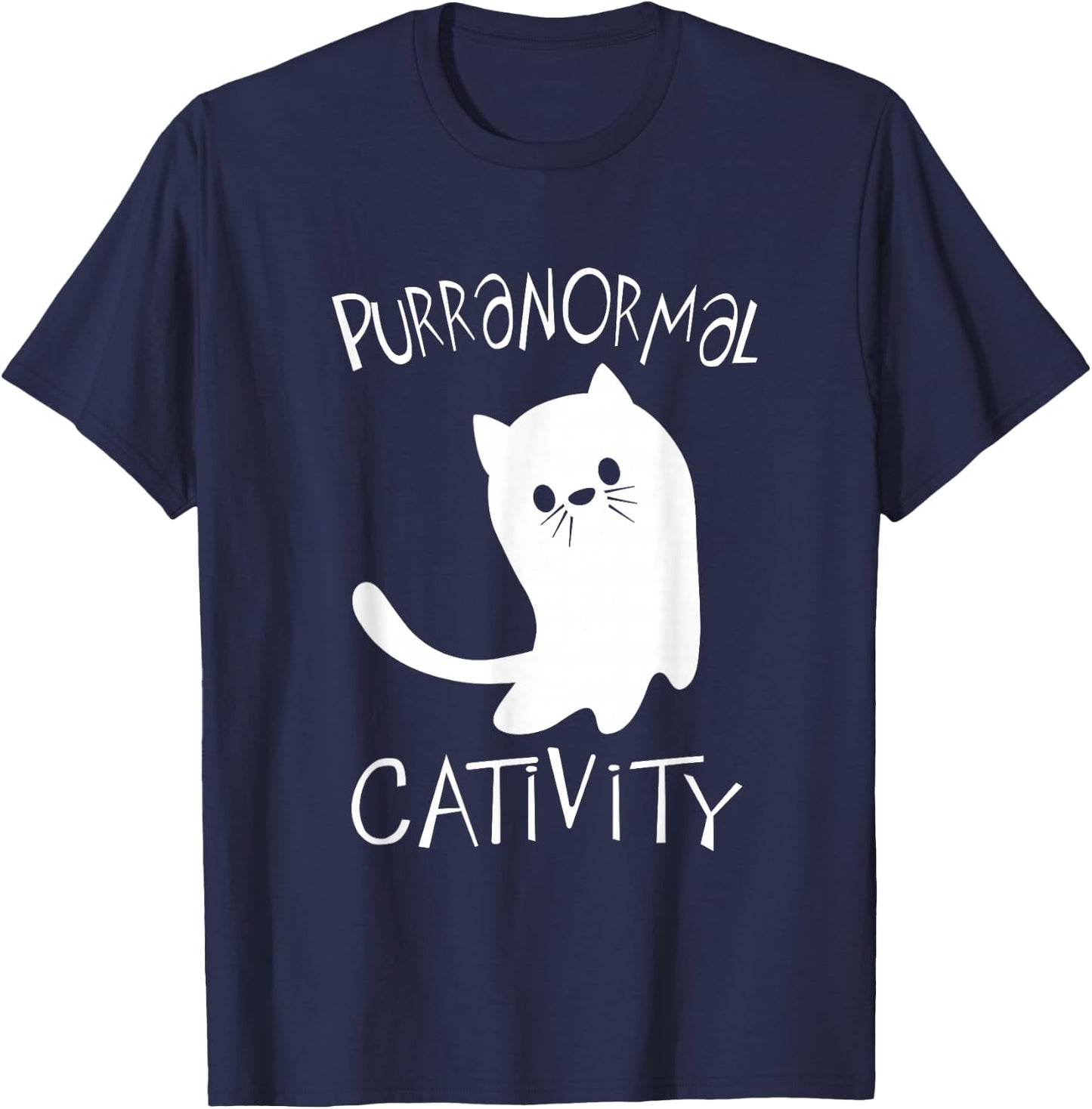 Cat Paranormal Activities Pun Design T-Shirt - T-Shirt | Navy