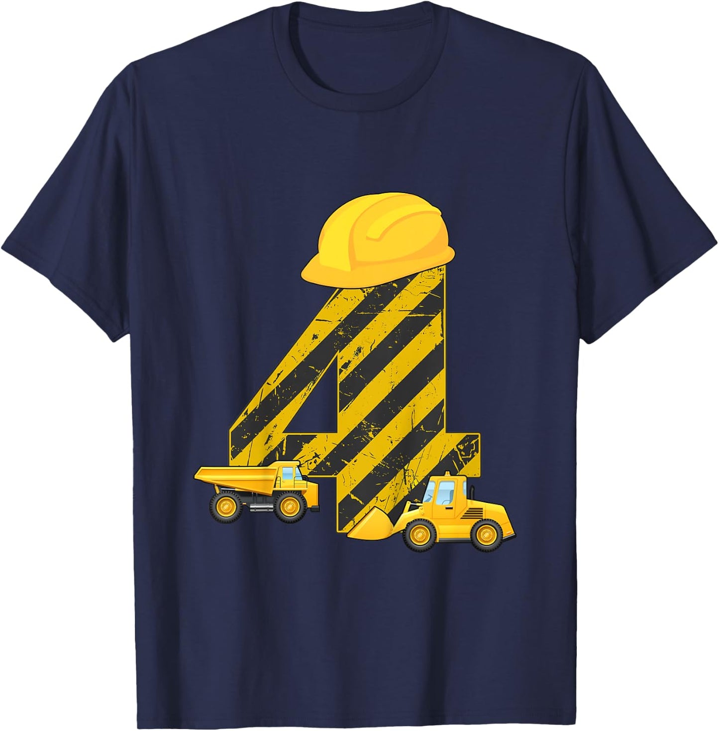 4th Birthday Digger I 4 Years Builder Excavator Gift T-Shirt - T-Shirt | Navy