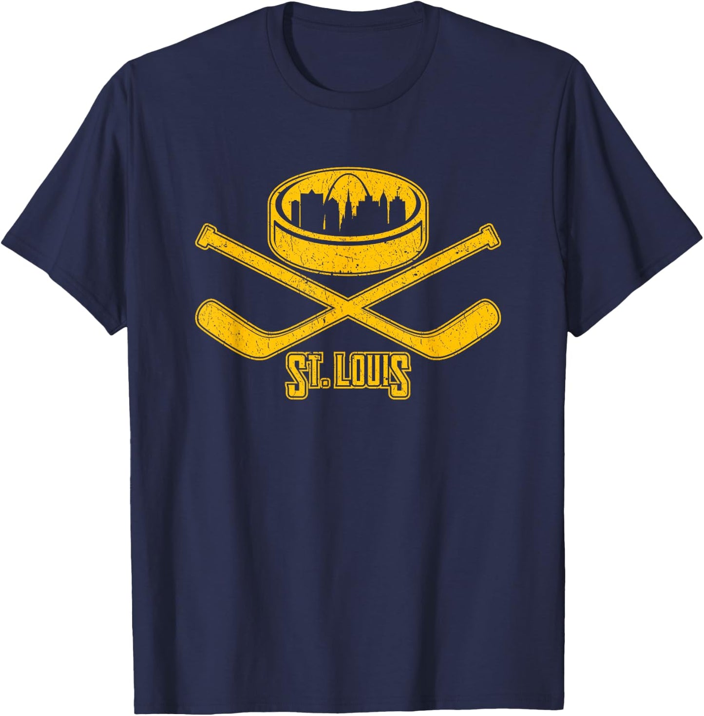 Vintage St. Louis Missouri Skyline Style Hockey Retro T-Shirt - T-Shirt | Navy