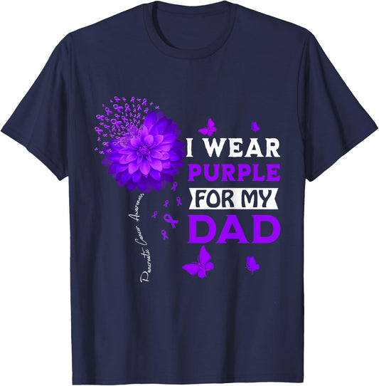 I Wear Purple For My Dad Pancreatic Cancer Awareness T-Shirt - T-Shirt | Navy