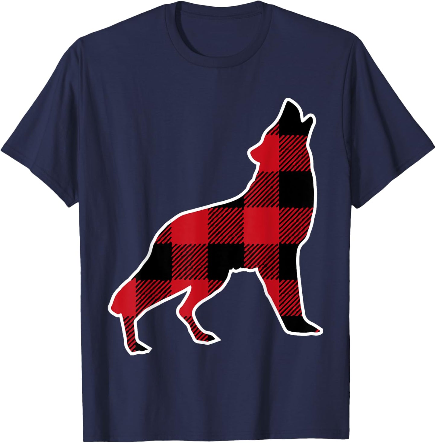 Wolf Family | Red Plaid Buffalo Matching Family Pajama T-Shirt - T-Shirt | Navy